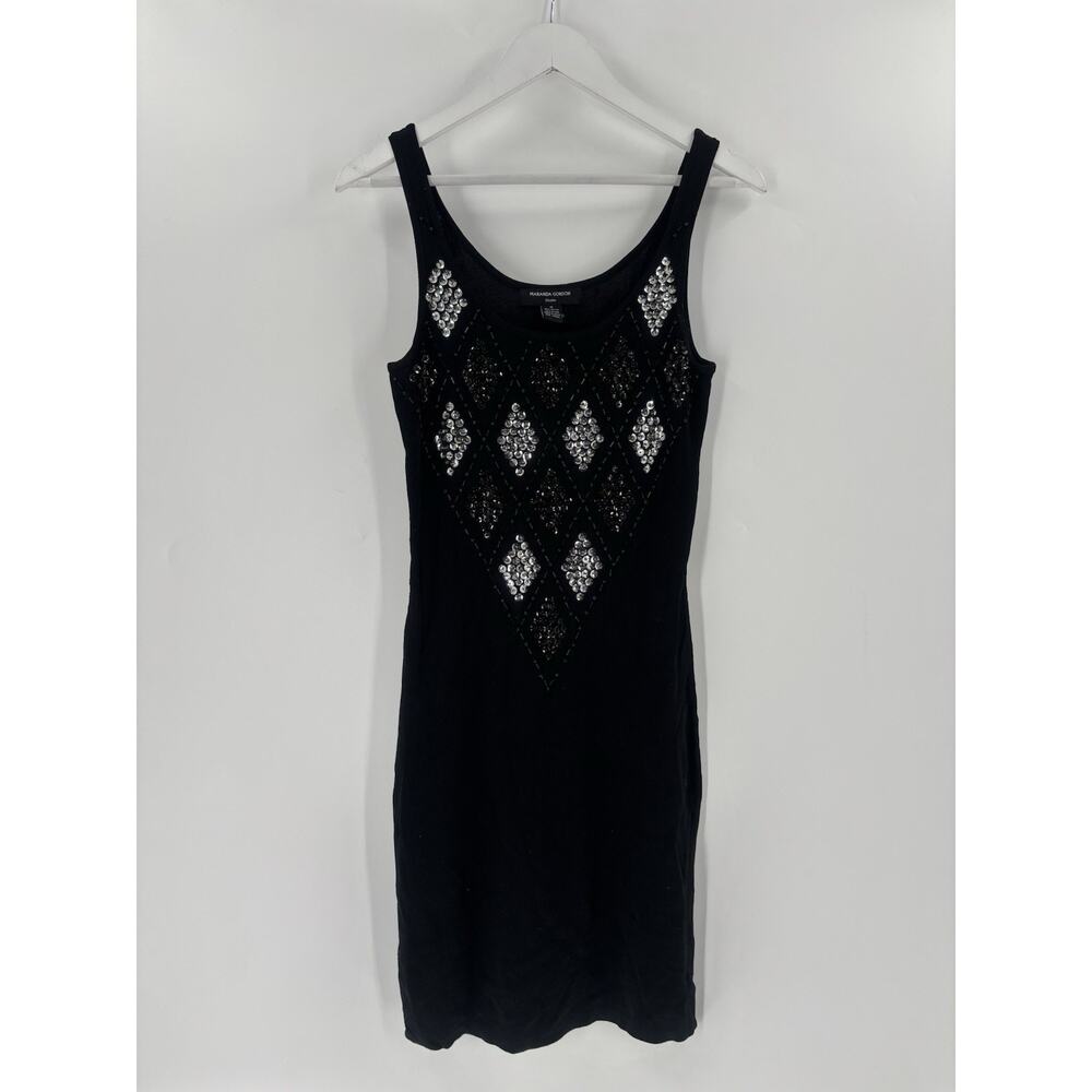 Maranda Gordon Dress Womens Medium Black Sleeveless Beaded Sequins Sheath Scoop
